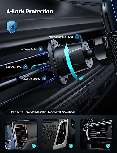 Lamicall 2023 Wider Clamp & Metal Hook Phone Holder Car Vent [Thick Cases Friendly] Car Phone Holder Hands Free Cradle Air Vent for iPhone Smartphone from Lamicall