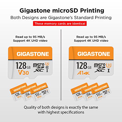Gigastone 128GB 2-Pack Micro SD Card, 4K Video Pro, GoPro, Surveillance, Security Camera, Action Camera, Drone, 95MB/s MicoSDXC Memory Card UHS-I V30 Class 10 from Gigastone