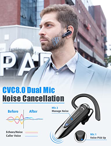 Link Dream Bluetooth Earpiece Wireless CVC8.0 Headset for Cell Phone Dual Mic Noise Canceling Handsfree Phone Earpiece w/Mute 20Hrs Talk Time 180 Days Standby for iPhone Android Home Office Driving by Link Dream