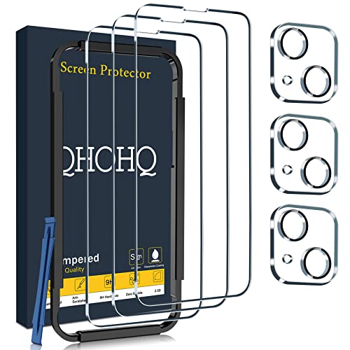 QHOHQ 3 Pack Screen Protector for iPhone 14 / iPhone 13 [6.1 Inch] with 3 Pack Tempered Glass Camera Lens Protector, Ultra HD, 9H Hardness,Case Friendly from QHOHQ