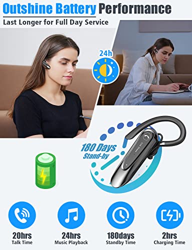 Link Dream Bluetooth Earpiece Wireless CVC8.0 Headset for Cell Phone Dual Mic Noise Canceling Handsfree Phone Earpiece w/Mute 20Hrs Talk Time 180 Days Standby for iPhone Android Home Office Driving by Link Dream