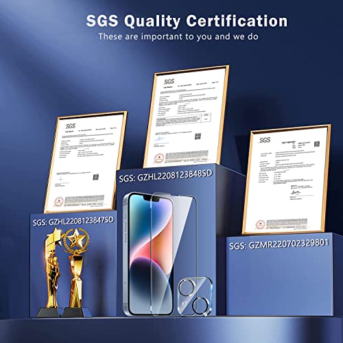QHOHQ 3 Pack Screen Protector for iPhone 14 / iPhone 13 [6.1 Inch] with 3 Pack Tempered Glass Camera Lens Protector, Ultra HD, 9H Hardness,Case Friendly from QHOHQ