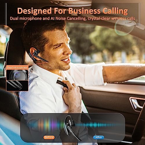 AMINY Wireless Bluetooth Headset with Dual Microphone Noise Cancelling,Auriculares Bluetooth Earpiece 30 Hrs Talking Time V5.3 Bluetooth Earphones Wireless Headset for Trucker/Driving/Office by AMINY