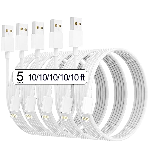 iPhone Charger [Apple MFi Certified] 5pack 10FT Long Lightning Cable Fast Charging High Speed Data Sync iPhone Charger Cord Compatible iPhone 14/13/12/11 Pro Max/XS MAX/XR/XS/X/8/7/Plus iPad (White) from Estbuc