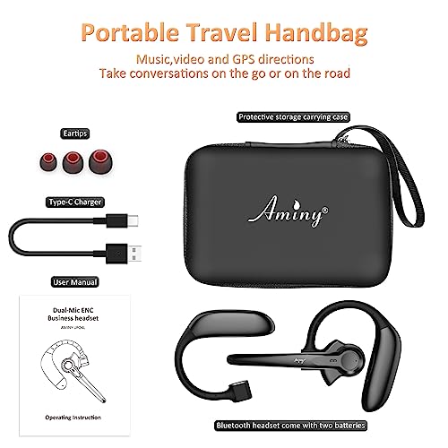 AMINY Wireless Bluetooth Headset with Dual Microphone Noise Cancelling,Auriculares Bluetooth Earpiece 30 Hrs Talking Time V5.3 Bluetooth Earphones Wireless Headset for Trucker/Driving/Office by AMINY