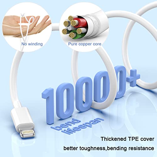 iPhone Charger [Apple MFi Certified] 5pack 10FT Long Lightning Cable Fast Charging High Speed Data Sync iPhone Charger Cord Compatible iPhone 14/13/12/11 Pro Max/XS MAX/XR/XS/X/8/7/Plus iPad (White) from Estbuc