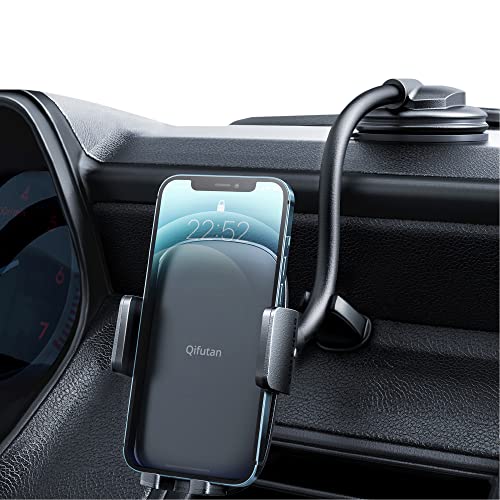 Qifutan Cell Phone Holder for Car Phone Mount Long Arm Dashboard Windshield Car Phone Holder Strong Suction Anti-Shake Stabilizer Phone Car Holder Compatible with All Phone Android Smartphone (Black) by Qifutan