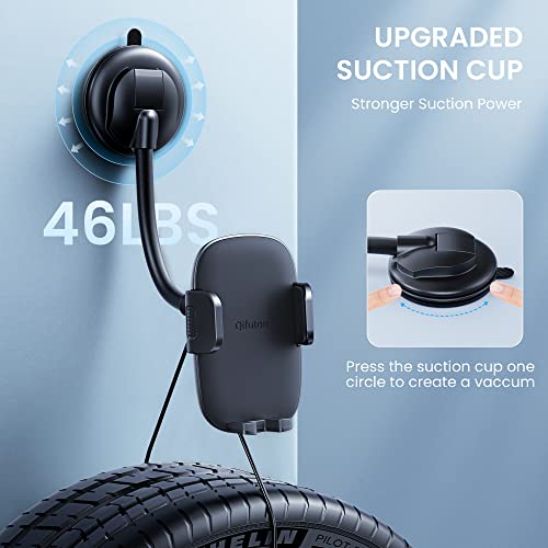 Qifutan Cell Phone Holder for Car Phone Mount Long Arm Dashboard Windshield Car Phone Holder Strong Suction Anti-Shake Stabilizer Phone Car Holder Compatible with All Phone Android Smartphone (Black) by Qifutan