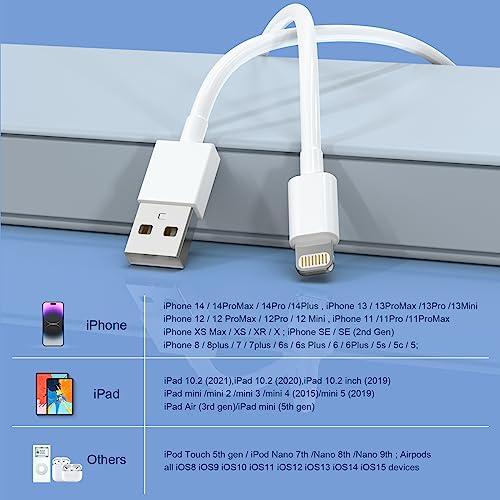 iPhone Charger [Apple MFi Certified] 5pack 10FT Long Lightning Cable Fast Charging High Speed Data Sync iPhone Charger Cord Compatible iPhone 14/13/12/11 Pro Max/XS MAX/XR/XS/X/8/7/Plus iPad (White) from Estbuc