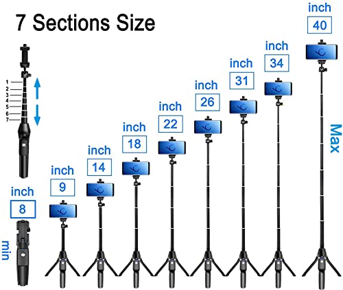 Selfie Stick, 40 inch Extendable Selfie Stick Tripod,Phone Tripod with Wireless Remote Shutter,Group Selfies/Live Streaming/Video Recording Compatible with All Cellphones from BZE