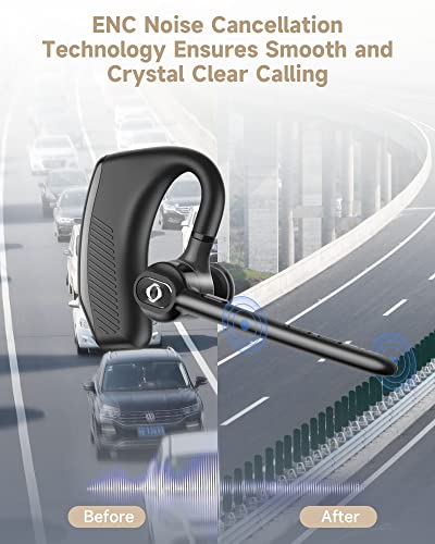 Bluetooth Headset Wireless Earpiece Noise Cancelling Microphone 180H Playback 1000mAh Wireless Charging Case Handsfree Earphones LED Display for iPhone iOS Android Cell Phones PC Computer Trucker Work by ZUKUMU