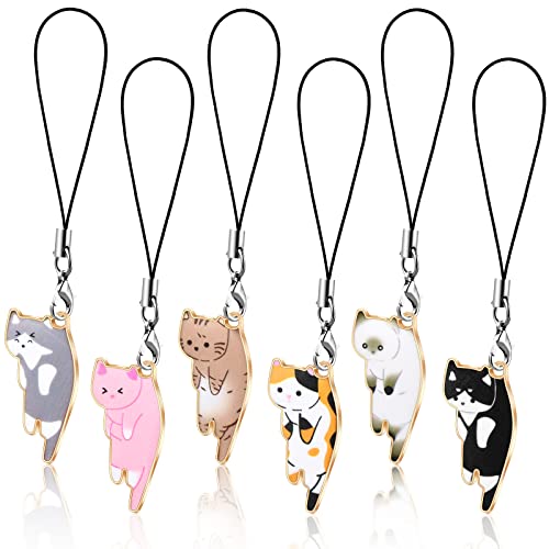 Yinkin 6 Pieces Cat Charm for Mobile Phone Kawaii Cell Phone Charms Strap Cute Hanging Cat Backpack, Wallet, Keychain Pendant Accessories by 