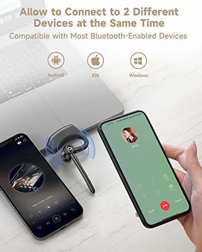 Bluetooth Headset Wireless Earpiece Noise Cancelling Microphone 180H Playback 1000mAh Wireless Charging Case Handsfree Earphones LED Display for iPhone iOS Android Cell Phones PC Computer Trucker Work by ZUKUMU