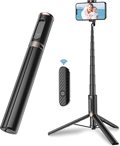 TONEOF 60" Cell Phone Selfie Stick Tripod,Smartphone Tripod Stand All-in-1 with Integrated Wireless Remote,Portable,Lightweight,Tall Extendable Phone Tripod for 4''-7'' iPhone and Android Phones from TONEOF
