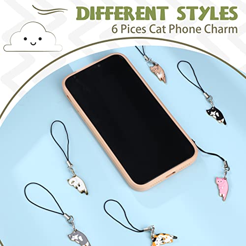 Yinkin 6 Pieces Cat Charm for Mobile Phone Kawaii Cell Phone Charms Strap Cute Hanging Cat Backpack, Wallet, Keychain Pendant Accessories by 