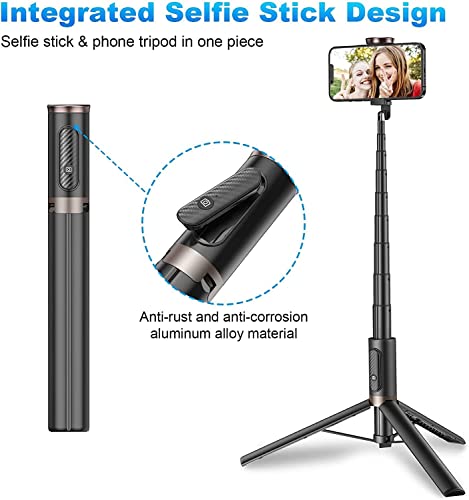 TONEOF 60" Cell Phone Selfie Stick Tripod,Smartphone Tripod Stand All-in-1 with Integrated Wireless Remote,Portable,Lightweight,Tall Extendable Phone Tripod for 4''-7'' iPhone and Android Phones from TONEOF