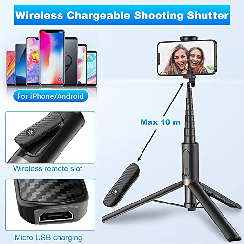 TONEOF 60" Cell Phone Selfie Stick Tripod,Smartphone Tripod Stand All-in-1 with Integrated Wireless Remote,Portable,Lightweight,Tall Extendable Phone Tripod for 4''-7'' iPhone and Android Phones from TONEOF