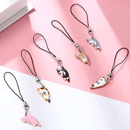 Yinkin 6 Pieces Cat Charm for Mobile Phone Kawaii Cell Phone Charms Strap Cute Hanging Cat Backpack, Wallet, Keychain Pendant Accessories by 