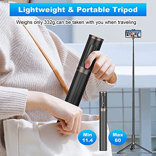 TONEOF 60" Cell Phone Selfie Stick Tripod,Smartphone Tripod Stand All-in-1 with Integrated Wireless Remote,Portable,Lightweight,Tall Extendable Phone Tripod for 4''-7'' iPhone and Android Phones from TONEOF