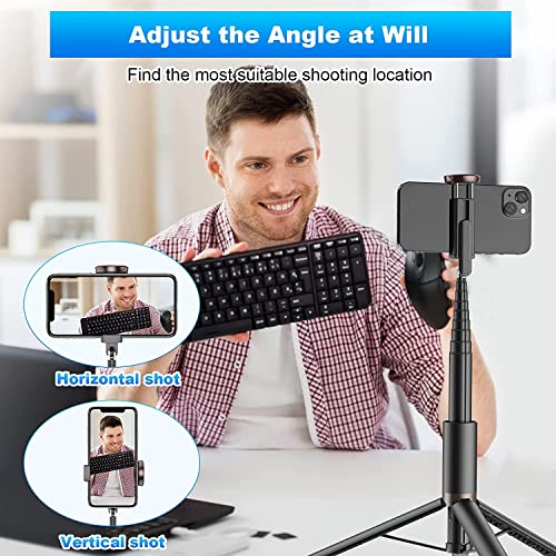 TONEOF 60" Cell Phone Selfie Stick Tripod,Smartphone Tripod Stand All-in-1 with Integrated Wireless Remote,Portable,Lightweight,Tall Extendable Phone Tripod for 4''-7'' iPhone and Android Phones from TONEOF