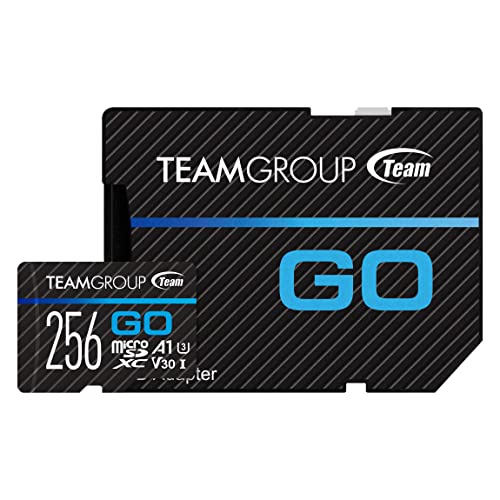 TEAMGROUP GO Card 256GB Micro SDXC UHS-I U3 V30 4K for GoPro & Action Cameras High Speed Flash Memory Card with Adapter for Outdoor, Sports, 4K Shooting TGUSDX256GU303 by TEAMGROUP
