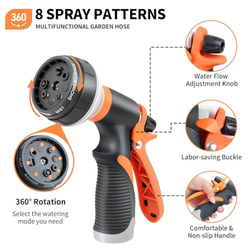 50FT Expandable Garden Hose with 8 Function Nozzle