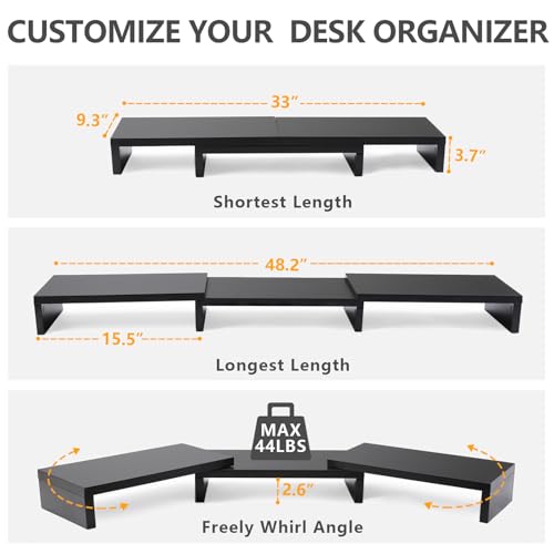 Adjustable Dual Monitor Stand with 3 Storage Shelves