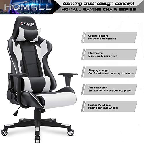Ergonomic White Gaming Chair with Armrests