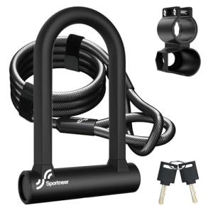 Sportneer Heavy Duty U Lock with Security Cable