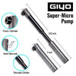 GIYO Small Bike tire Pump Schrader & Presta Valve for MTB 80 PSI Telescopic Barrel All Metal CNC Portable Mini Bike Pump Secure Valve Lock for Easy Pumping | Taiwan Made GM043