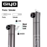 GIYO Small Bike tire Pump Schrader & Presta Valve for MTB 80 PSI Telescopic Barrel All Metal CNC Portable Mini Bike Pump Secure Valve Lock for Easy Pumping | Taiwan Made GM043