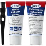 Keze Lithium Grease Multi-Purpose Automotive Bike Grease Garage Door Hinge Lubricant High Temp Heavy Duty NLGI 2 Lubricant with Brush for Bearings, Sunroof, Gears, Track Rail,1oz-2 Pack