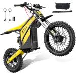 Heybike Villain Electric Dirt Bike with 4160W Motor, 52V 26AH E Dirt Bike, 14/12" Fat Tire Dirtbike with Hydraulic Brakes, Up to 45 MPH & 50 Miles Moped Style Ebike（Standard; Corn Yellow）