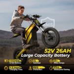 Heybike Villain Electric Dirt Bike with 4160W Motor, 52V 26AH E Dirt Bike, 14/12" Fat Tire Dirtbike with Hydraulic Brakes, Up to 45 MPH & 50 Miles Moped Style Ebike（Standard; Corn Yellow）