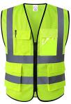XIAKE Reflective Safety Vest for Men & Women Mesh High Visibility Vest with Pockets Meets ANSI Standards(Large,Yellow)