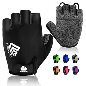HTZPLOO Bike Gloves - Cycling & Biking Gloves for Men & Women with Anti-Slip, Shock-Absorbing Pad, Light Weight, Nice Fit, Half Finger (Black, Large)