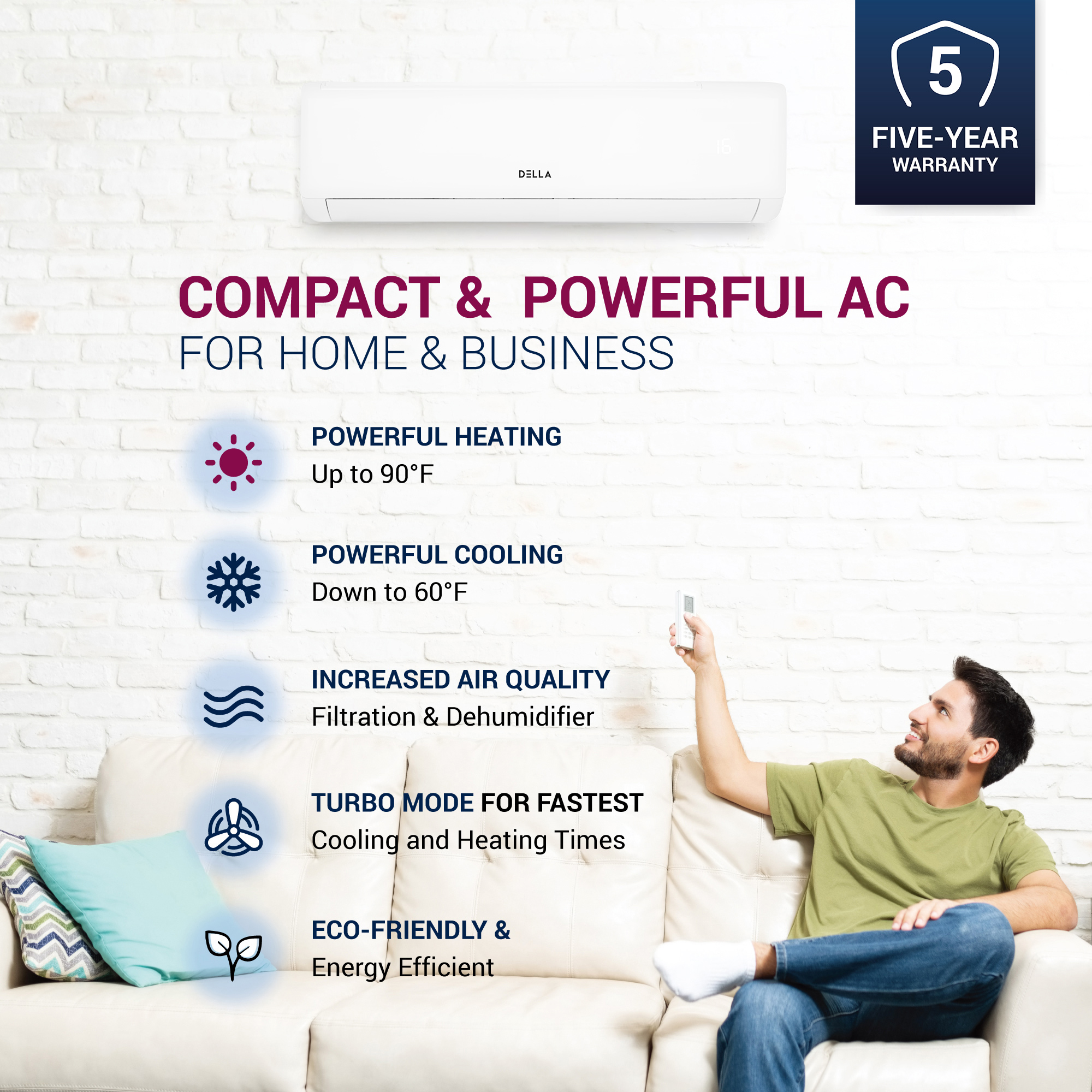 DELLA 12000 BTU WiFi Mini Split AC & Heater