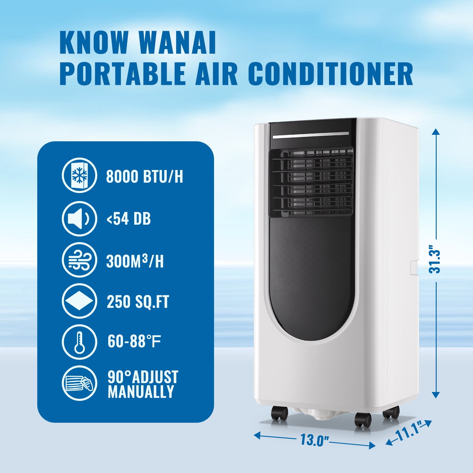 WANAI 8,000 BTU Portable Air Conditioner with Dehumidifier