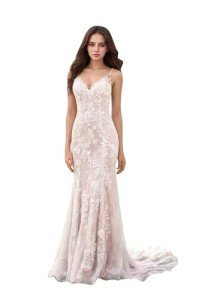 Elegant Lace V-Neck Wedding Dress for Brides