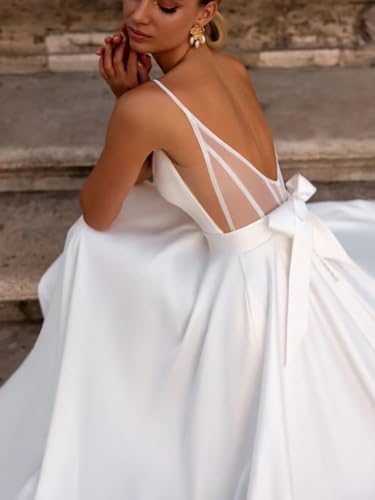 Simple Boho V-Neck Satin Mermaid Wedding Dress