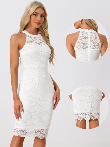 Allegra K White Lace Halter Wedding Guest Dress