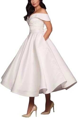 Satin Off-The-Shoulder Short Bridal Gown