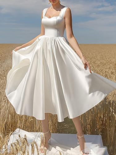 Elegant Satin A-Line Wedding Dress for Guests