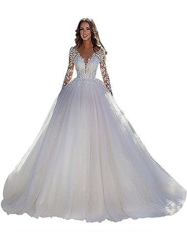 Yoreuoia Long Sleeve Lace Wedding Ball Gown