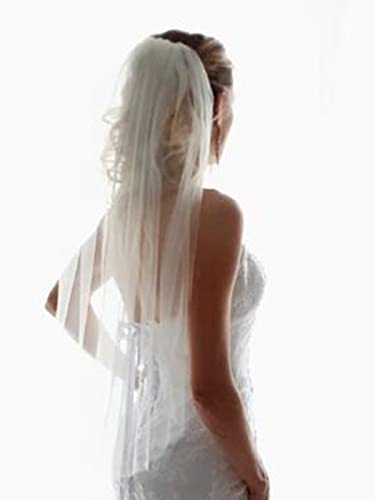 Short Wedding Veil with Comb, White