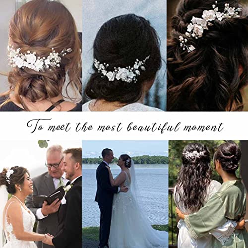 Silver Pearl Leaf Wedding Hair Vine Headpiece