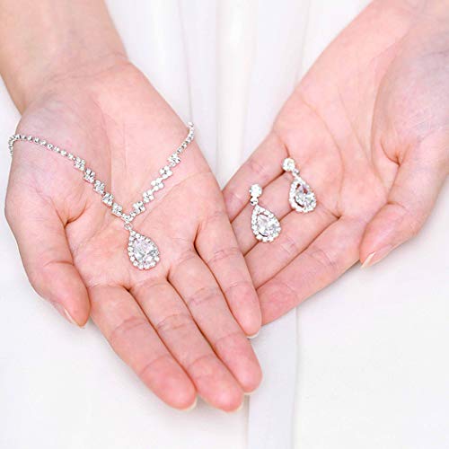 Silver Crystal Bridal Necklace and Earrings Set