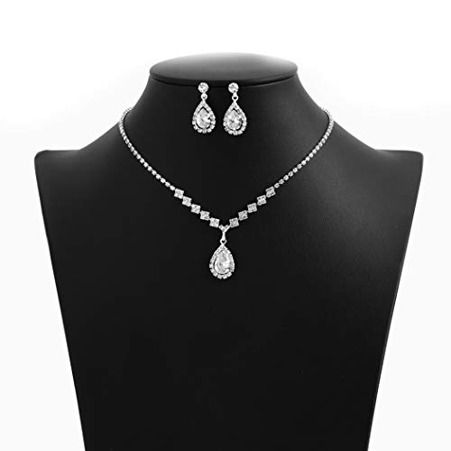 Silver Crystal Bridal Necklace and Earrings Set