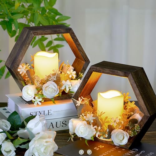 16 Pcs Rustic Wooden Candle Lantern Set