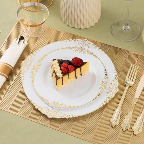 350 PCS Gold Plastic Plates and Silverware Set